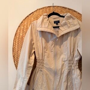 SONOMA LIFE & STYLE BEIGE COTTON NYLON JACKET FULL ZIP SMOCKED WAIST GORPCORE